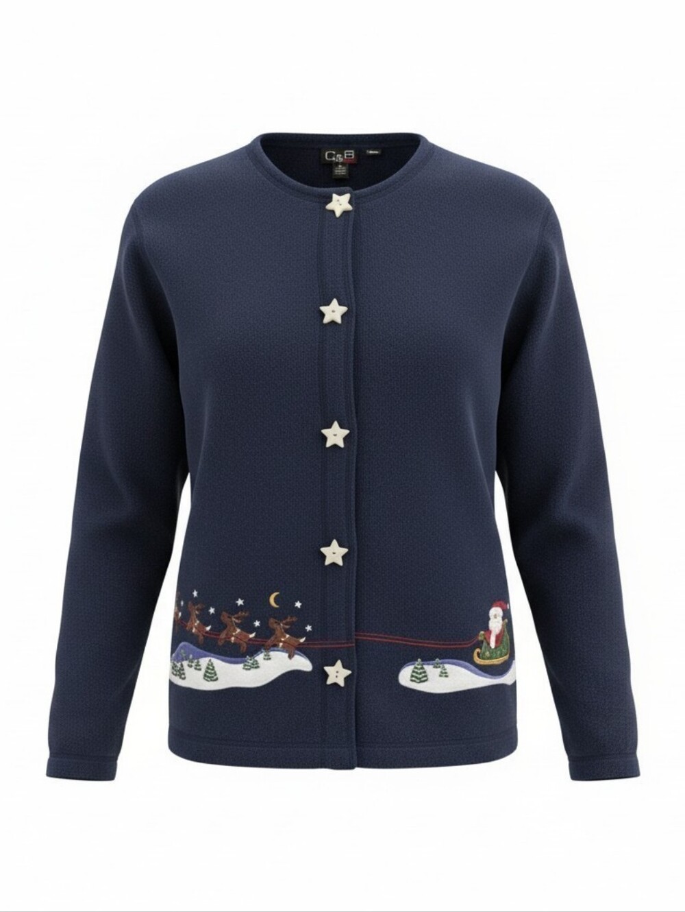 C&B Navy Star-Button Holiday Cardigan Sweater